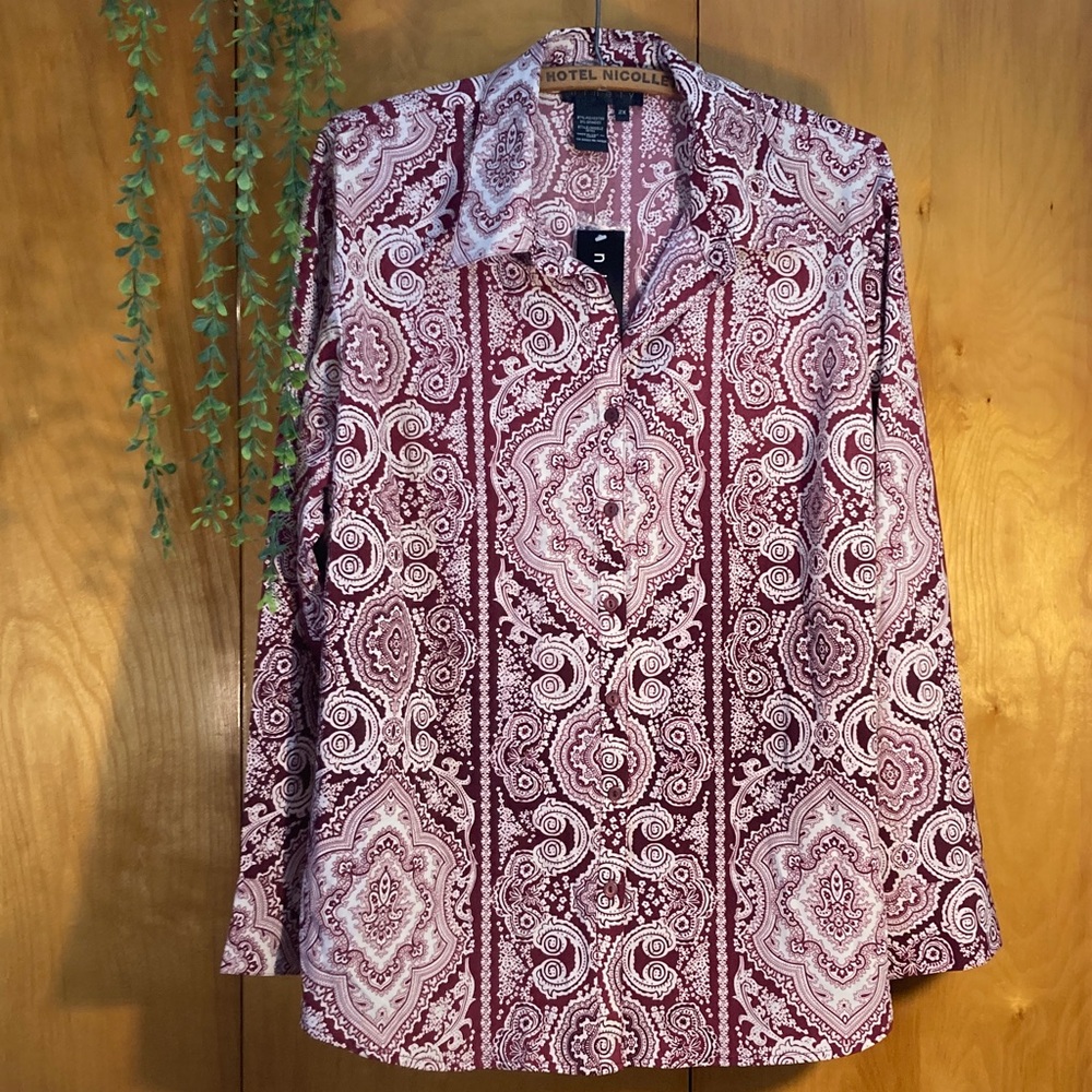 Floral Paisley Women’s Button-Up Shirt Blouse Ninety 2X NWT